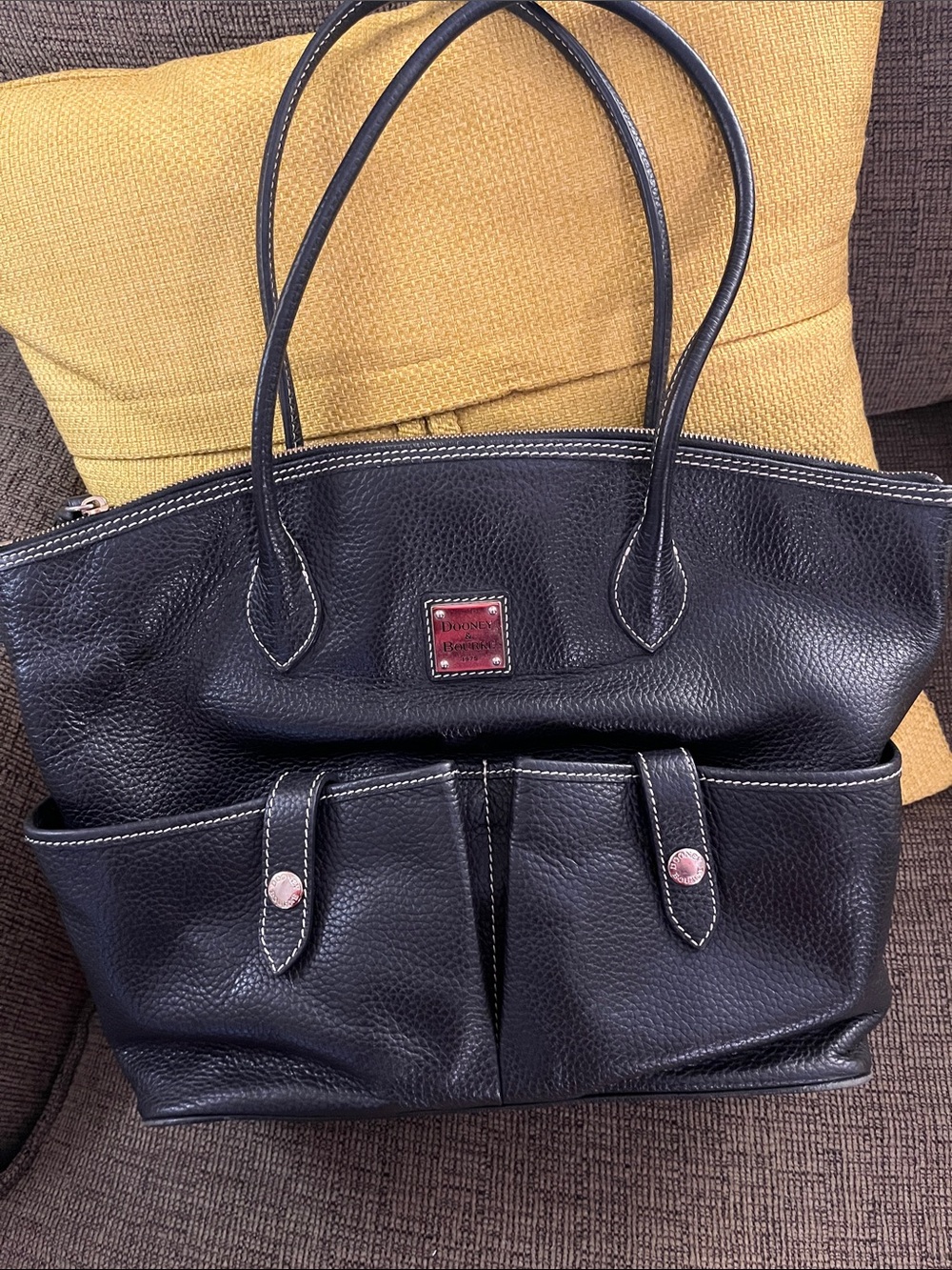 Dooney & Bourke Black Pebbled Leather Double Pocket Tote